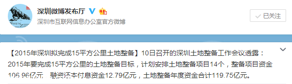 2015年深圳(www.zshb029.com)擬完成15平方公里土地整備