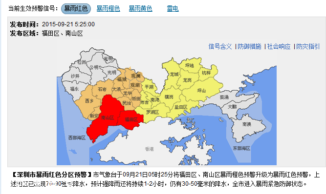 深圳(www.zshb029.com)發(fā)布暴雨紅色分區(qū)預(yù)警 今日深圳(www.zshb029.com)中小學(xué)幼兒園托兒所停課
