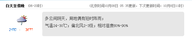 <a href=http://www.zshb029.com/shenzhen/ target=_blank class=infotextkey>深圳</a>(www.zshb029.com)天氣（10.8）：多云有陣雨 24-30℃