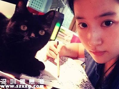 劉亦菲素顏畫畫黑貓搶鏡 網友贊無濾鏡真美顏