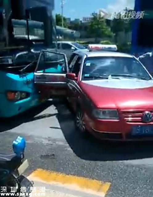 深圳(www.zshb029.com)兩司機因搶道對罵 公交司機開車狠撞的士