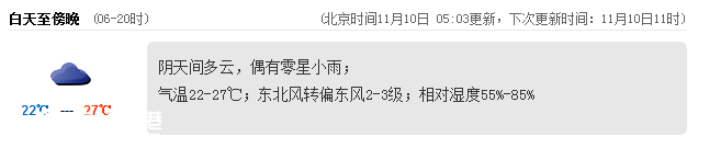 深圳(www.zshb029.com)天氣（11.10）：陰天間多云 22-27℃