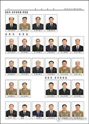 韓媒體公開的朝鮮勞動黨新一屆中央政治局常務(wù)委員會和政治局委員名單。
